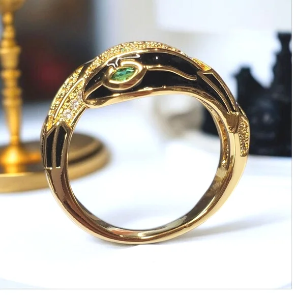 Luxury 18k Gold Plated Fat Head Snake Serpent Enamel Zircon Crystal Ring